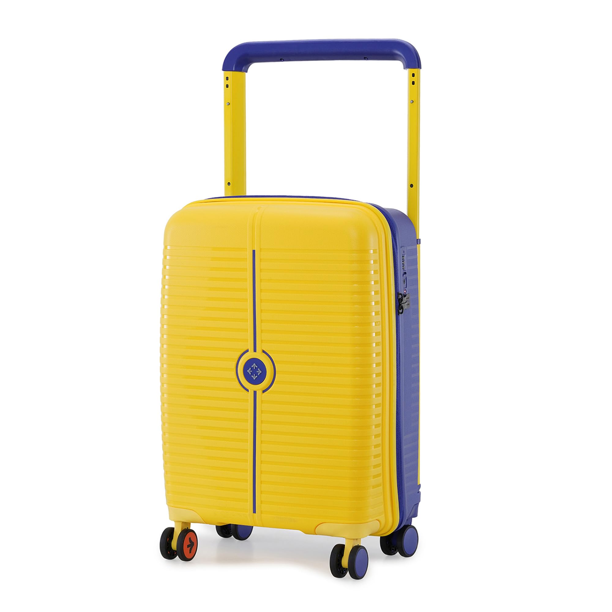 Dubai TSA Lock Hard-Sided Polypropylene Wide Telescopic Handle 8 Wheels Double Spinner Cabin Luggage Yellow Navy Blue 20 inch |55cm Trolley Bag| Small Cabin Luggage