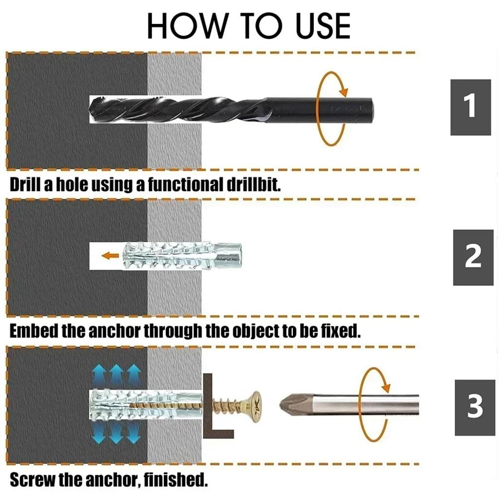 Tornillos autorroscantes de tubo de expansión dentado de metal for anclajes de pared de hormigón: de 10 a 100 juegos disponibles(100 Sets)