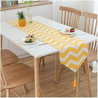 Camino de mesa de café de granja, camino de mesa de color amarillo y blanco, 13.2 x 88 pulgadas, moderno, simple, poliéster, decoración de comedor y cocina