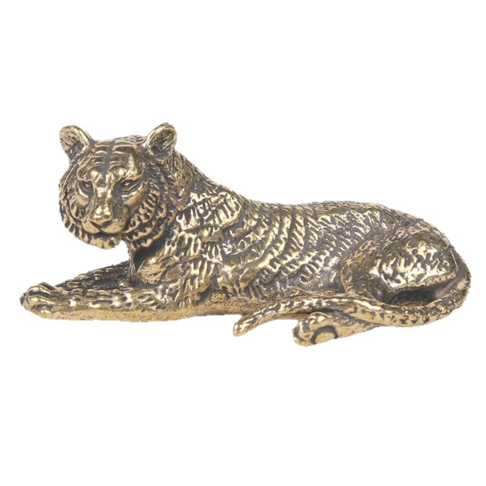 NGDFGR Brass Animal Tiger Miniature Statue,Metal Realistic Zodiac Tiger Sculpture Figurine Desktop Ornament Home Bonsai Micro Landscape Decr Accessories