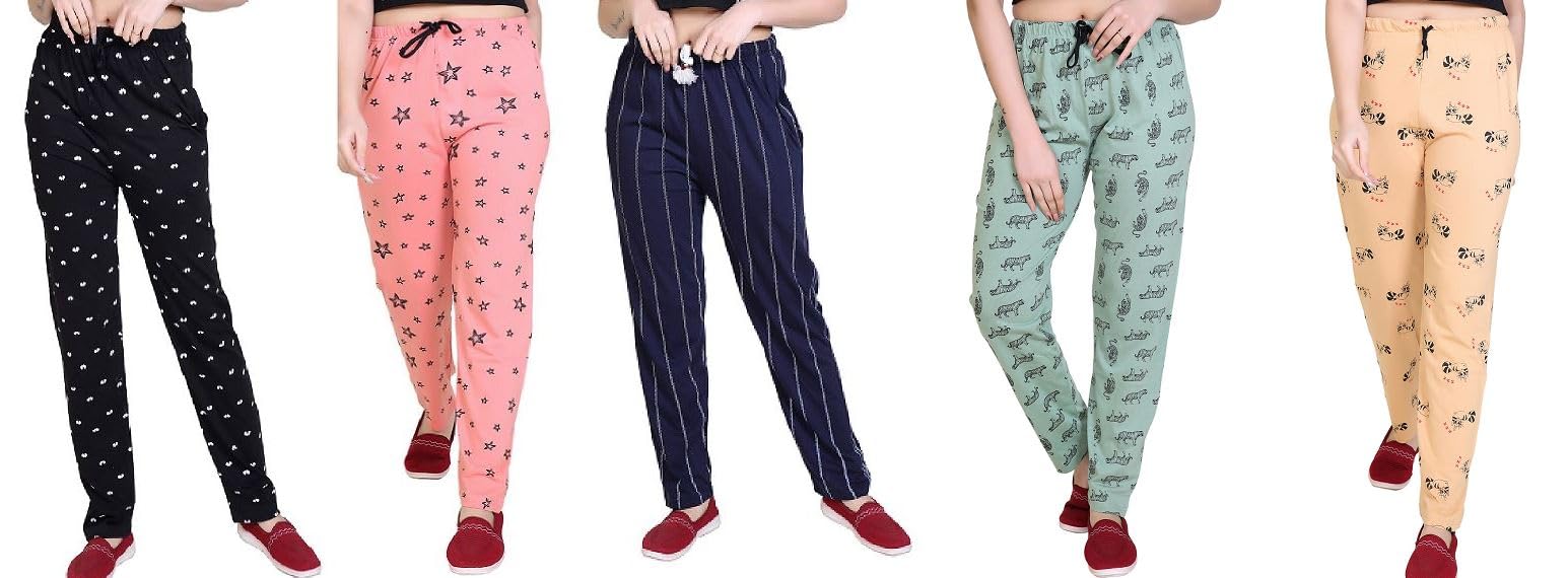 Women Cotton Printed Pyjama Night Dress Lounge Wear Printed Pyjama for Women and Girls-(Pack of 5)-image-34