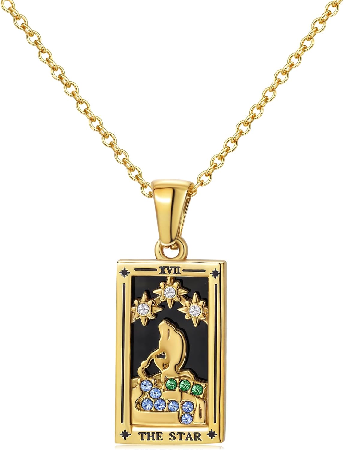 Gold Tarot Card Necklace for Women Men, Non Tarnish 18K Gold Plated Vintage Lucky Charm Square Pendant Talisman Amulet Necklaces Unisex Jewelry