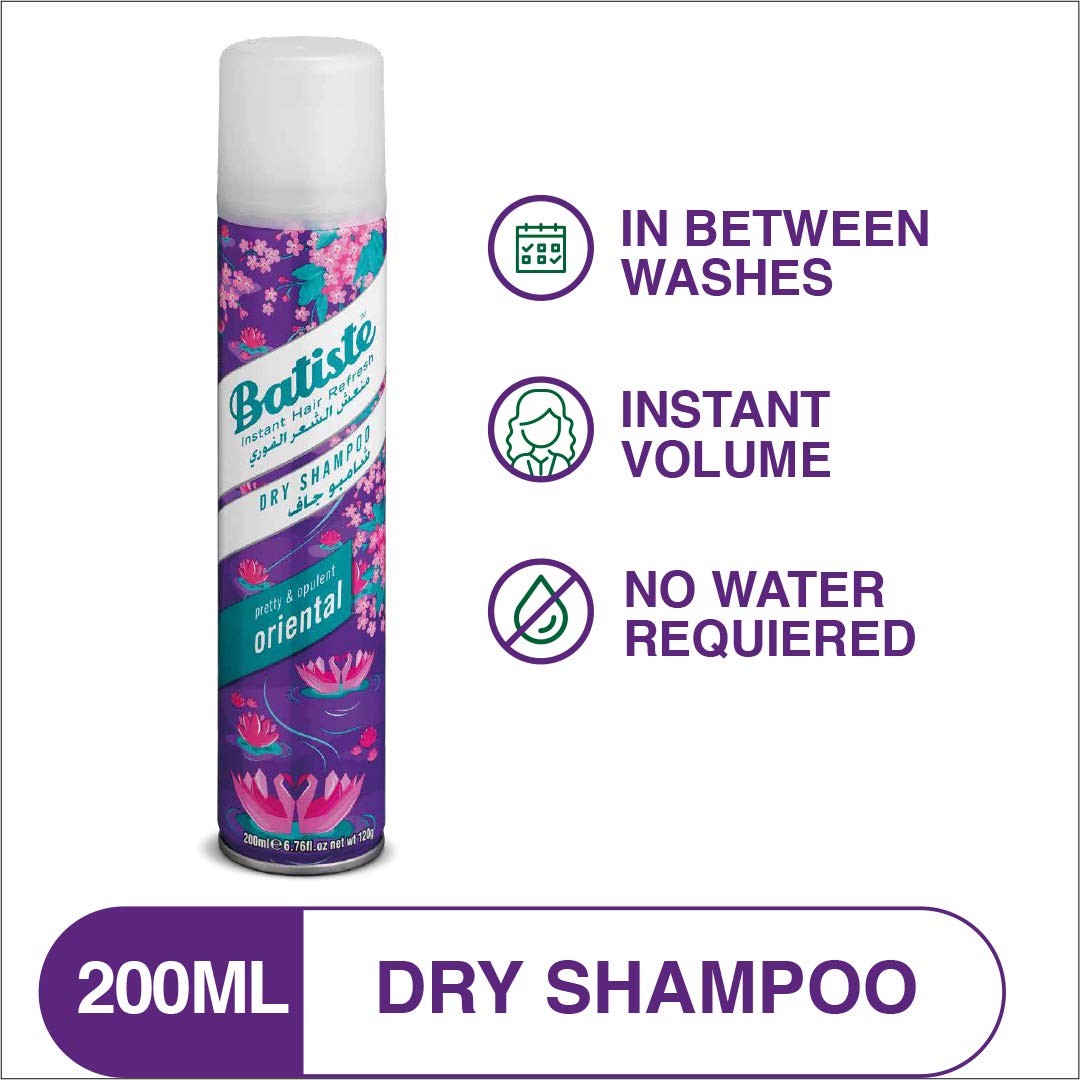 Batiste - Champú Seco Oriental- sin Sulfatos - Vegano y Ecofriendly - para cabello con aroma a coco, iris, lirio, jazmin, cedro, uva, manzana y bayas salvajes - 200ml (el embalaje puede variar)