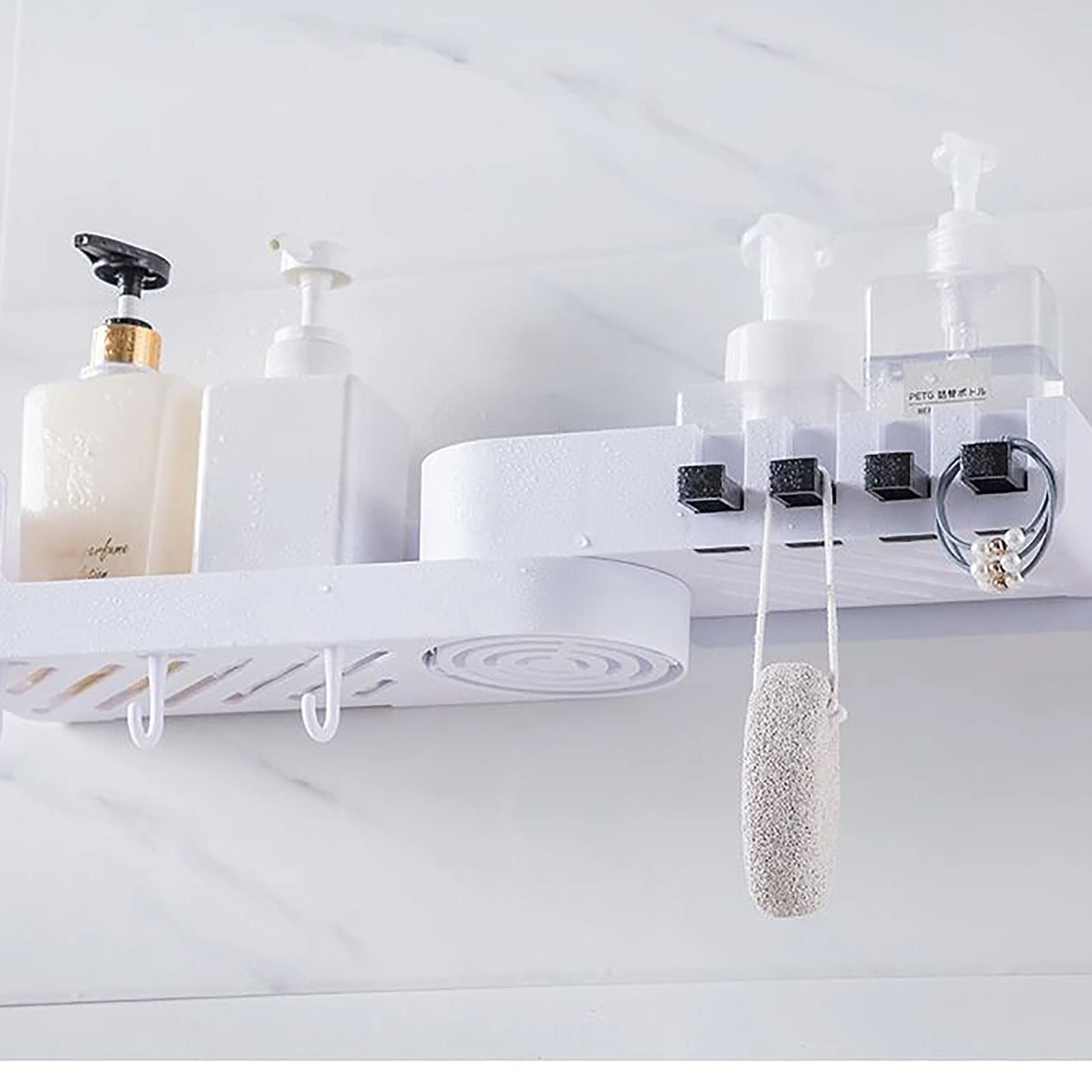 estantes de baño exquisitos Estante de baño montado en la Pared Ducha sin perforación Estante de Ducha con Ganchos Estante Giratorio para Cocina baño Inodoro/Negro