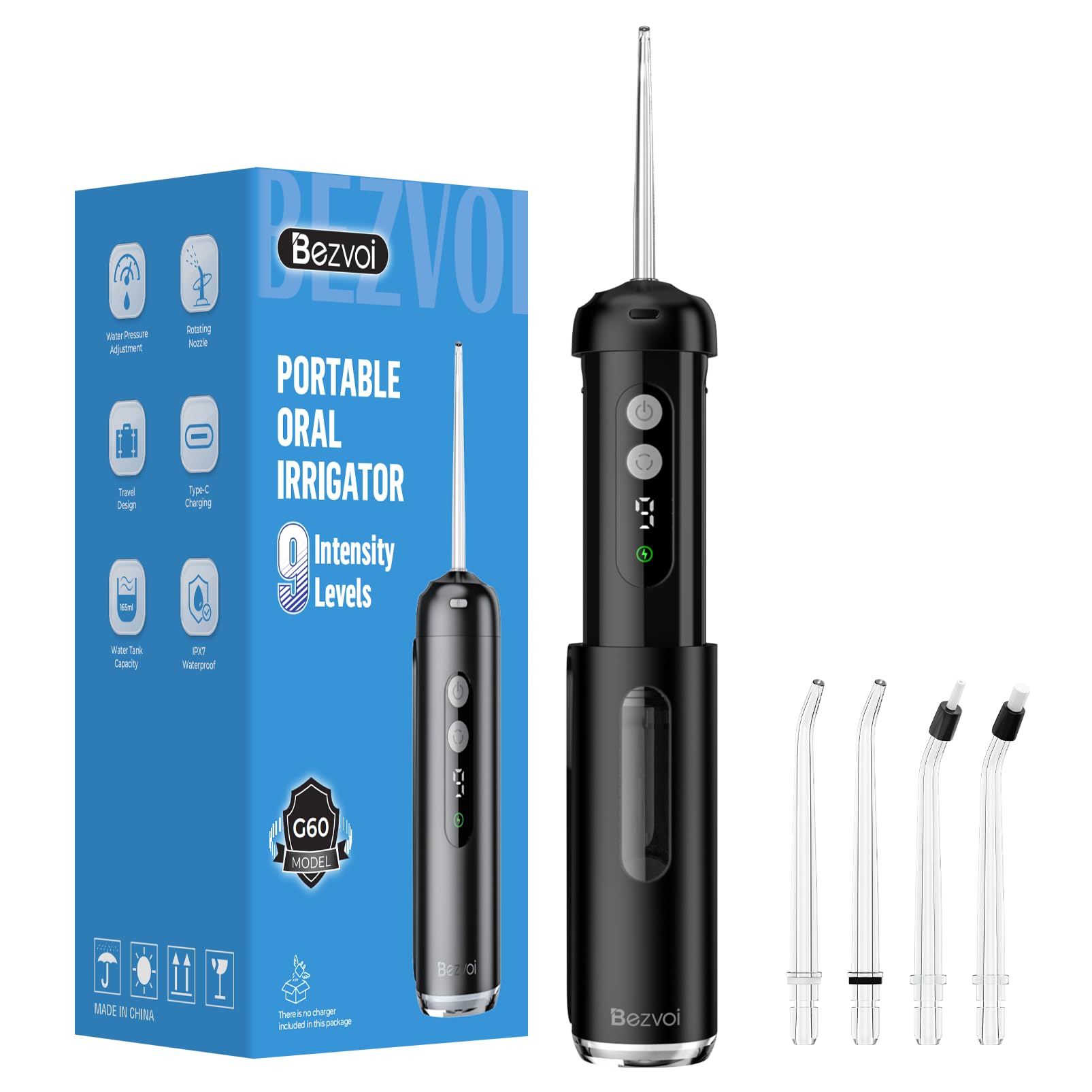 Bezvoi Mini idropulsore orale, portatile e compatto, 9 modalità, serbatoio dell'acqua rimovibile, facile da pulire, impermeabile IPX7, elettrico, ideale per apparecchi dentali e cura delle gengive