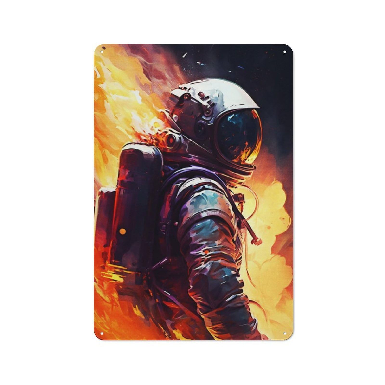 Junmoney Painting Astronaut Flames Modern Retro Metal Wall Decor 30X20cm, Metal Wall Sign For Loft, Studio, Office Or Creative Room