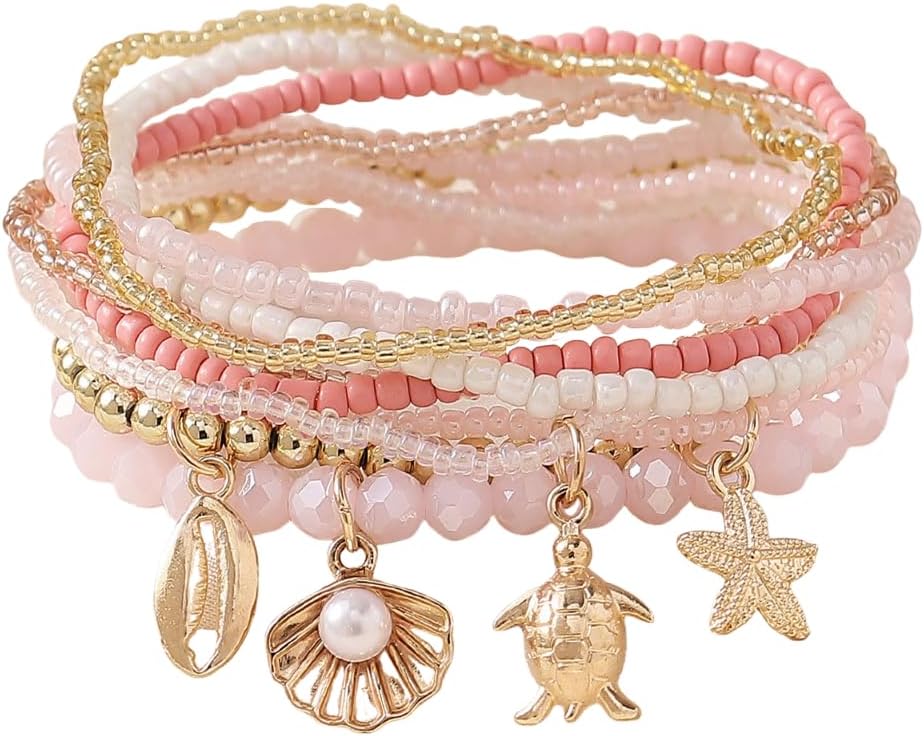 Caiyao Bohemian Multilayer Stackable Seed Beaded Bracelets Colorful Crystal Glass Beads Strand Bangle Bracelet BFF Wristbands Bracelet for Women Summer Beach Hawaii Jewelry Birthday Gifts