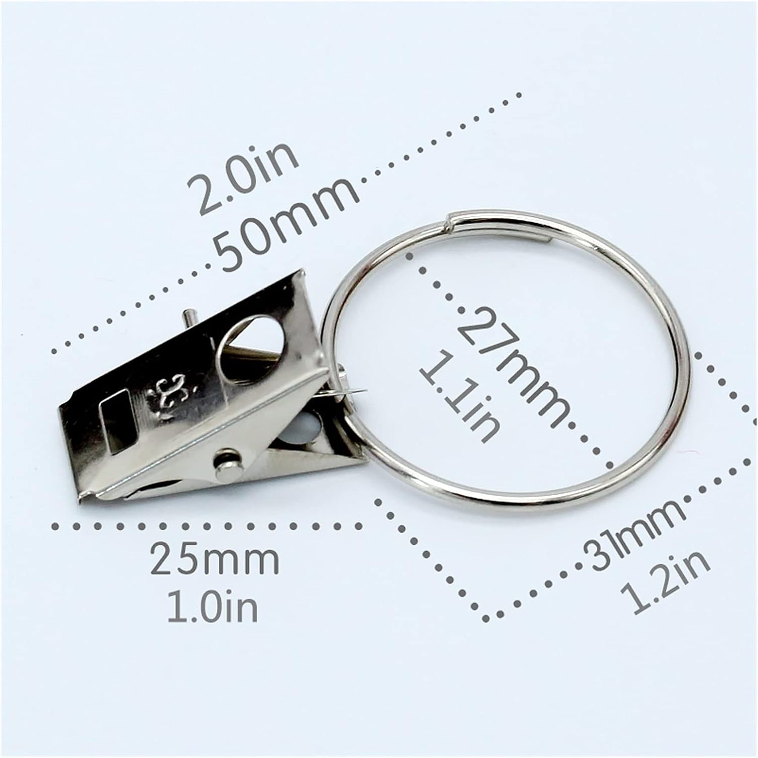 Curtain Rings Shower Curtain Rings with Clip, Metal Eyelet Drapery Ring 1.1 Inch Inner Diameter, Curtain Rod Small Accessories (Silver) Window Curtain Ring(Set of 100)
