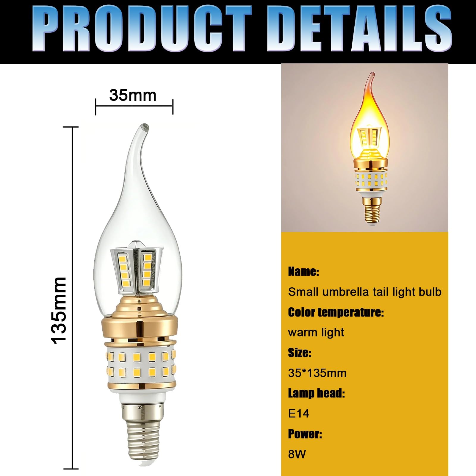 Confezione da 7 Lampadine a LED a Doppia Fila, a Forma di Ombrello, Attacco a Vite Piccolo E14 da 10W, Luce Bianca 6000K(Warm White,7pack)