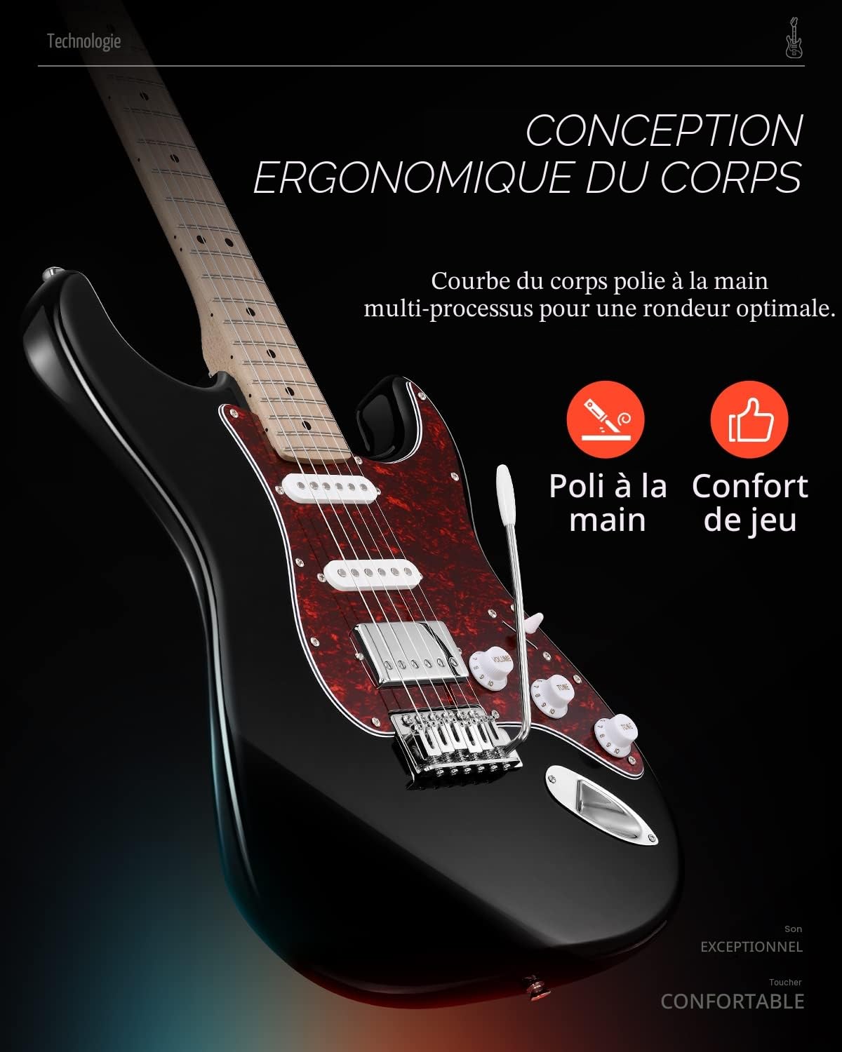 Donner Guitare Electrique, Pack Guitare Electrique Adulte HSS Pickup Coil Split, Guitare Taille Réelle avec Ampli, Housse, Accessoires, DST-152B Noir