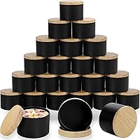 ABK 24 Pack 4oz Black Matte Candle Tins with Wood Grain Lids - Heat-Resistant Iron Jars for DIY Candle Making & Storage