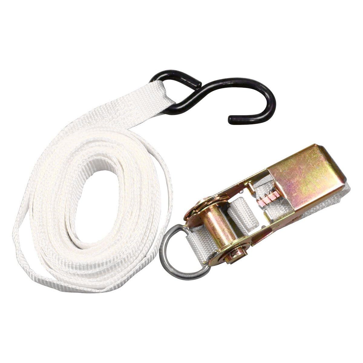 13' Foot White Ratchet Strap with S-Hook | Polyester Tie Down | 1