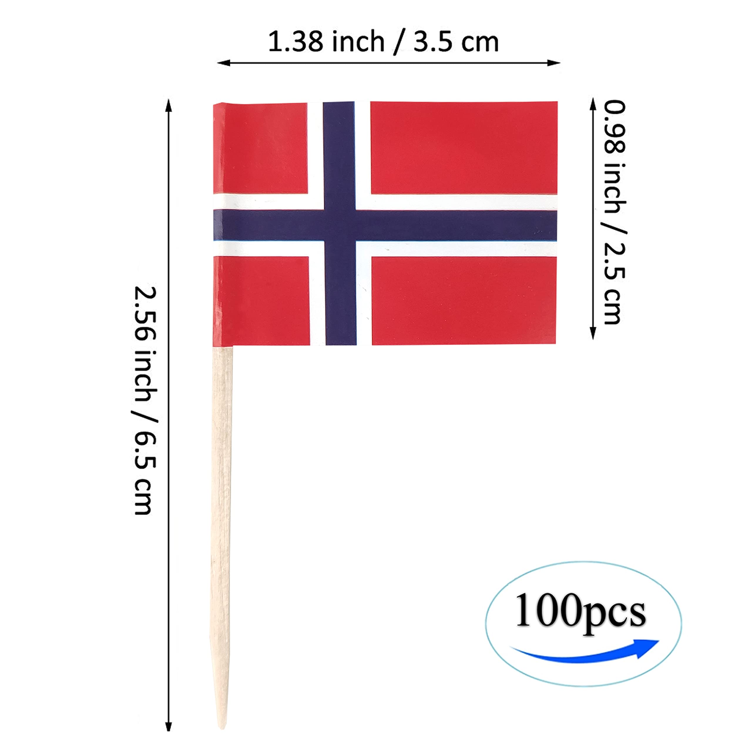 QQSD 100 szt. flaga Norwegii wykałaczki Norwegii Flagi Ozdoby na babeczki, mini mała flaga babeczki wykałaczka koktajl wykałaczka flaga ciasto toppery