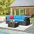 Devoko 4 Pieces Patio Furniture Sets All-Weather Outdoor Sectional Sofa Manual Weaving Wicker Rattan Patio Conversation Set with Cushion and Glass Table (Blue)
