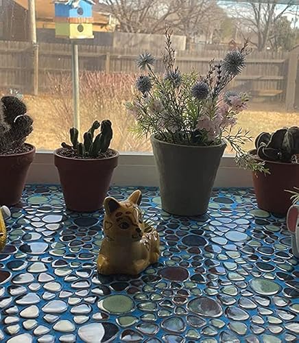 Hominter Sample Tile 3X12 Inches, Pebble Porcelain Tile Mixed Aqua And Brown, Glazed Ceramic Mosaic Heart-Shaped Pebbles, Swimming Pool Kitchen Backsplash Bath Shower Wall & Floor Tiles Czg619A #TOP5