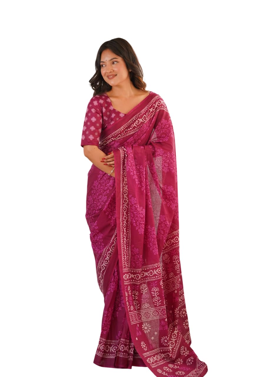 Pure Cotton Printed Saree with Running Blouse Piece for Women's-picture-34