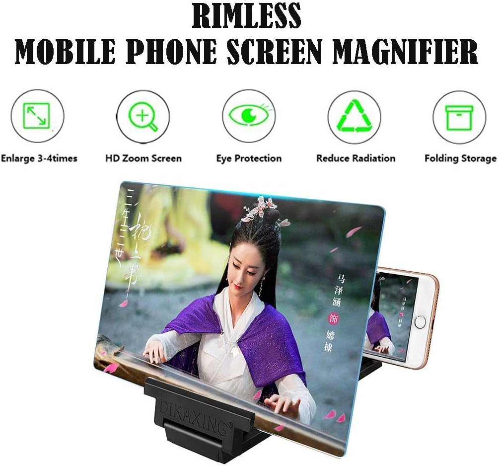 Screen Magnifier Foldable Phone Stand with Screen Amplifier 3D Mobile Phone Magnifier Projector Screen for Movies Videos and Gaming Gadgets Tech Gifts for Men (Color : White-1 Size : 18in) (Black 2)
