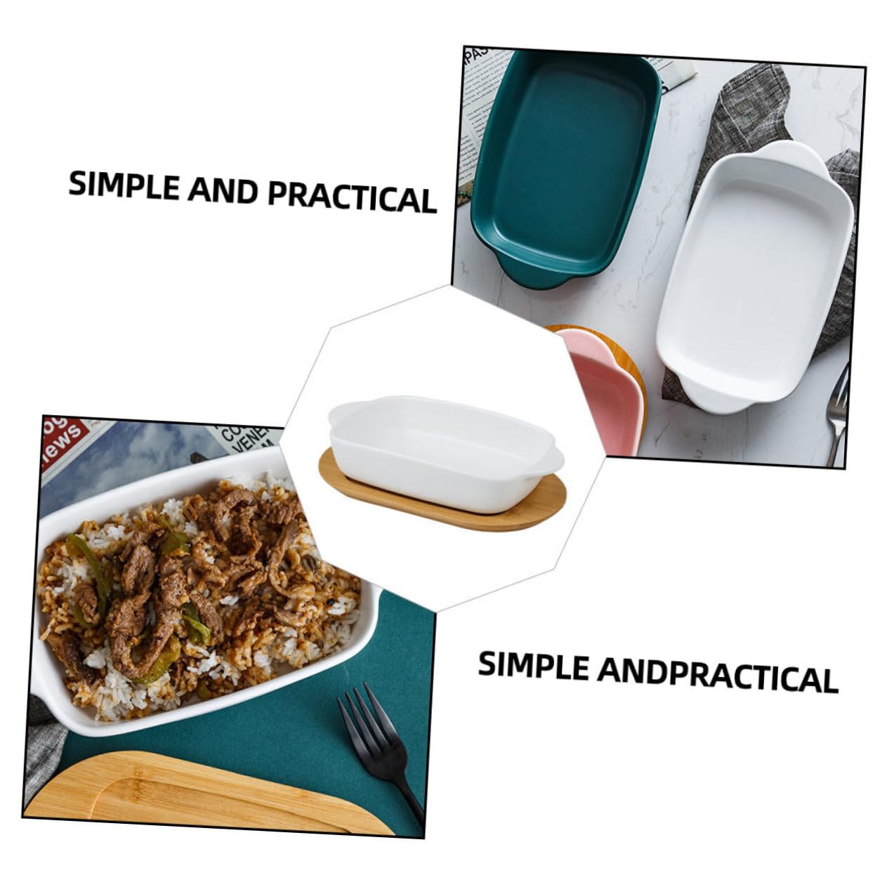 BESTYASH Bandeja Para Hornear Doble Asa Nórdico Plato De Almacenamiento Versátil Bandeja De Cerámica Para Hornear Pan De Horno Tapa De Madera Para Horno