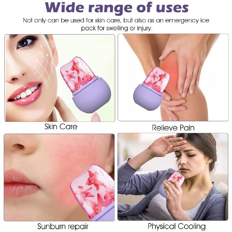 Image of Silicone Collapsible Face Ice Bowl with ice Roller Massager Combo for Cold Plunge Therapy, Pore Tightening & Acne Relief Reusable Portable Spa Tool for Home & Travel Pack 2 (Rose + ice Roller)