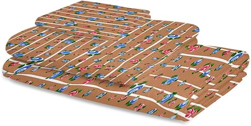 Miniatura 2 de Juego de toallas de baño con flores azules y rosas, juego de toallas de baño de microfibra, juego de toallas de cocina y playa, retro, elegante,