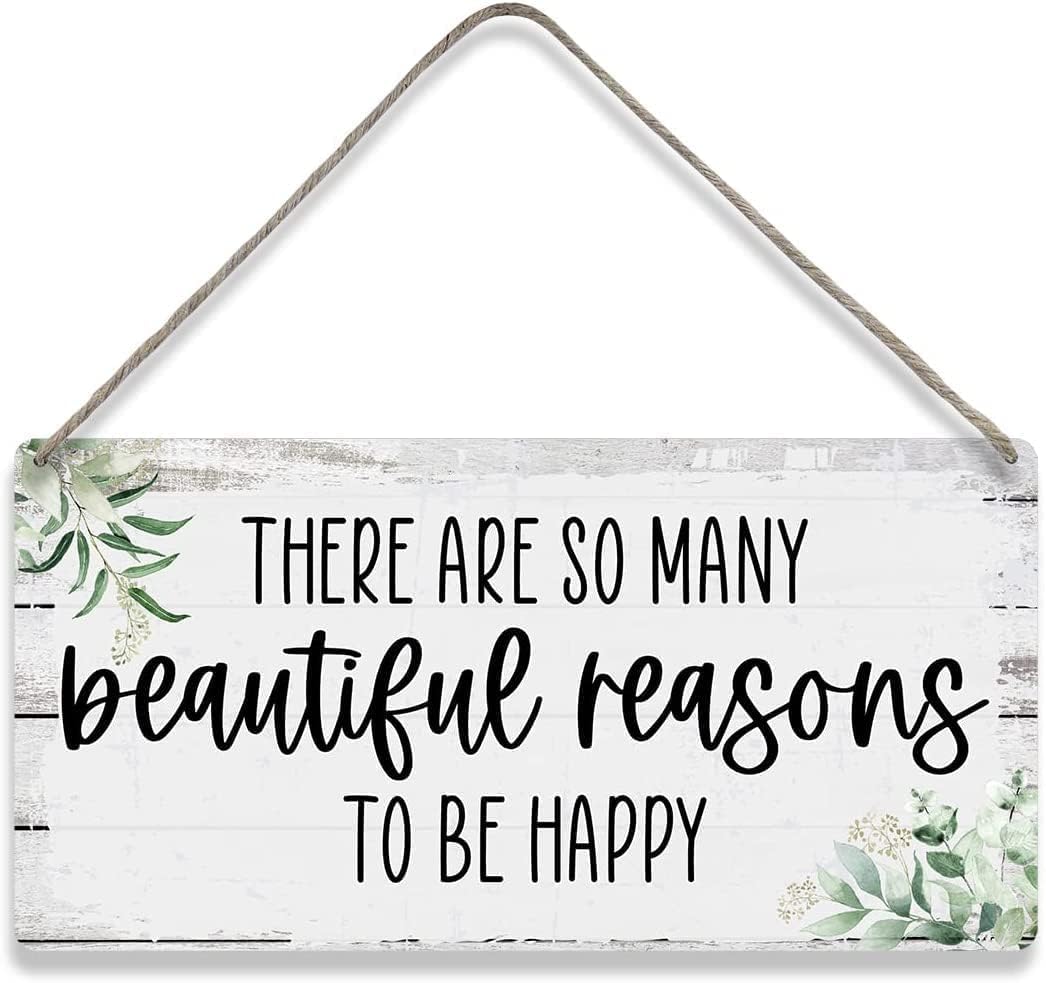 Motivational There are So Many Beautiful Reasons to Be Happy Sayings Home Wall Decor Wooden Signs Rustic Farmhouse Hanging Wall Plaque Sign Gift 10x5 Inch