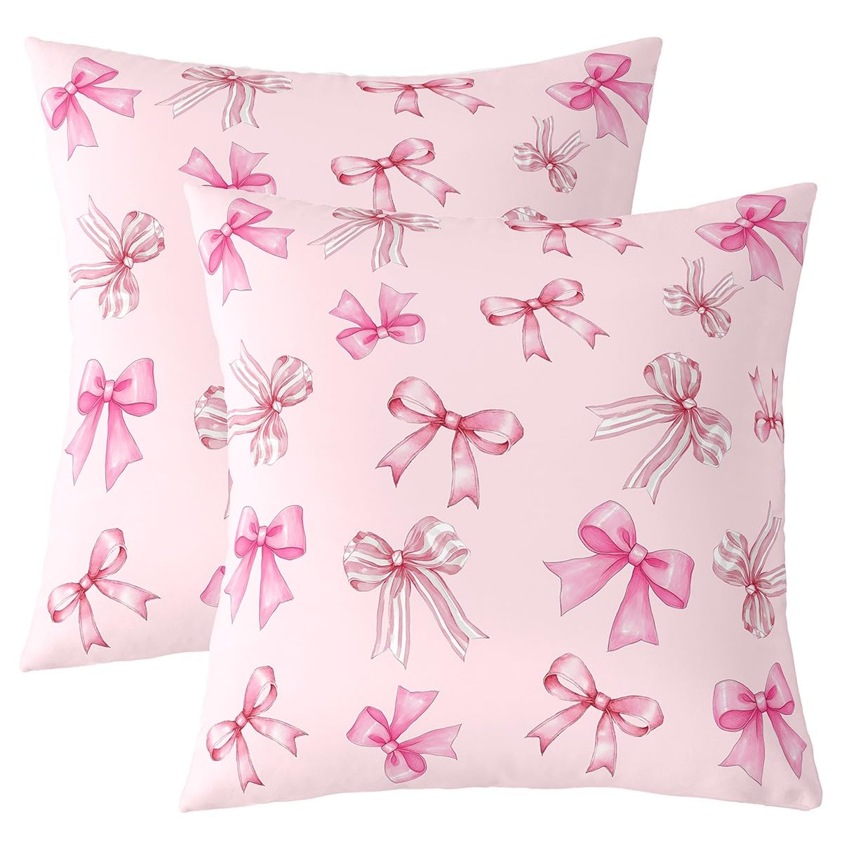 Feelyou Kids Cute Bowknot Decor Pillowcase Peach Pink Bow Cushion Case of 4, Boys Girls Kawaii Throw Pillow Covers Teens Bedroom Decor 18 x 18-Inch