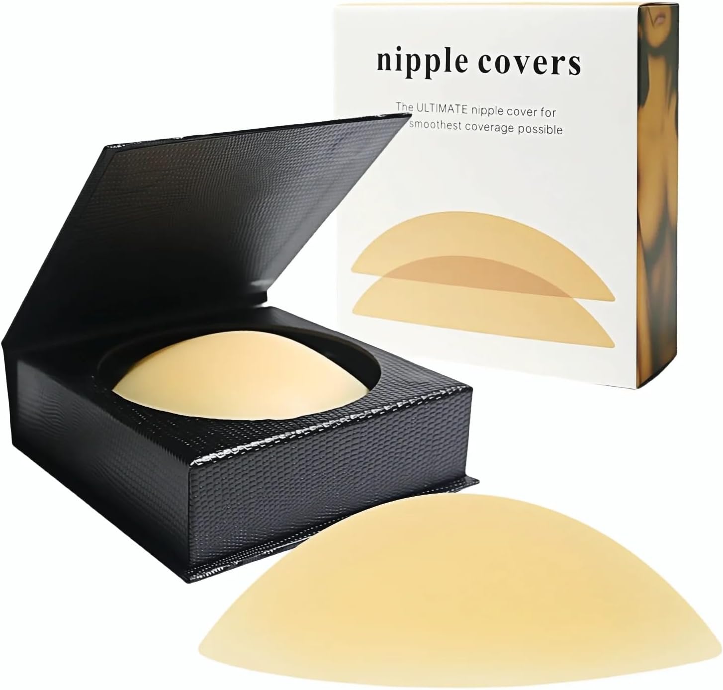 QONGUDS Reusable Silicone Nipple Cover for Women - Invisible Strapless Sticky Breast Petals, Seamless Silicone Breast Covers for Sheer Clothing, Cakes Body Nipple Covers, Skin Tone with Travel Case