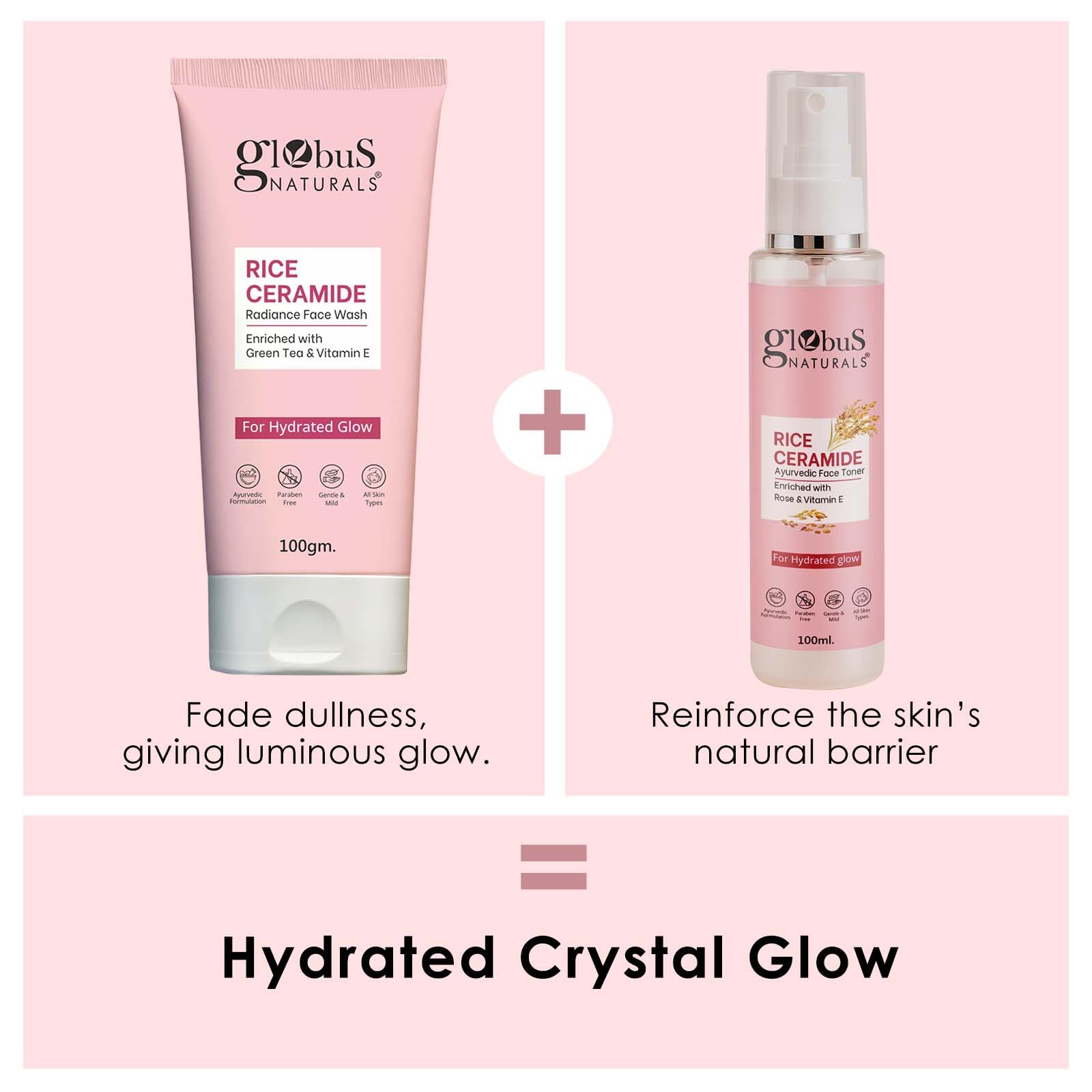 Globus Naturals Rice Ceramide Skincare Gift Box for Glass Skin - 6 Pcs Set: Face Wash, Cream, Scrub, Peel-Off Mask, Serum, Toner - Korean Beauty Regimen 3