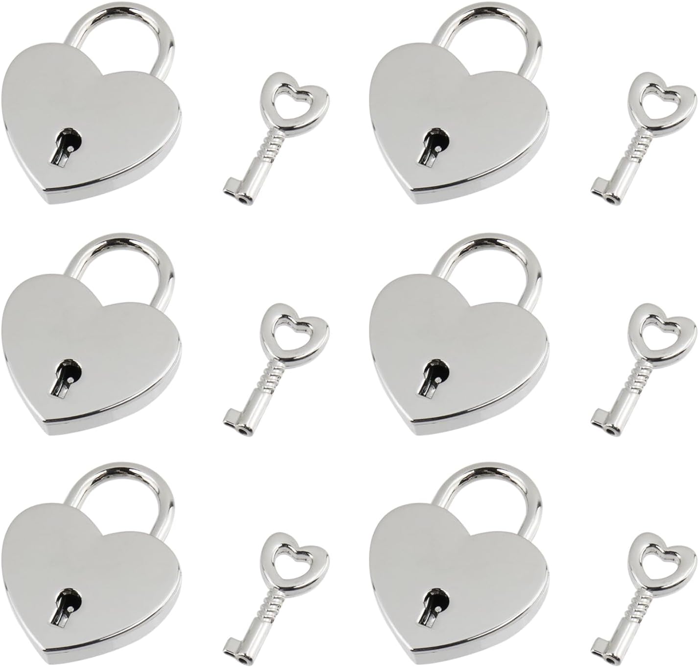 T Tulead Silver Love Locks Mini Heart Shape Padlocks with Keys Zinc Alloy Lover Lock Pack of 6