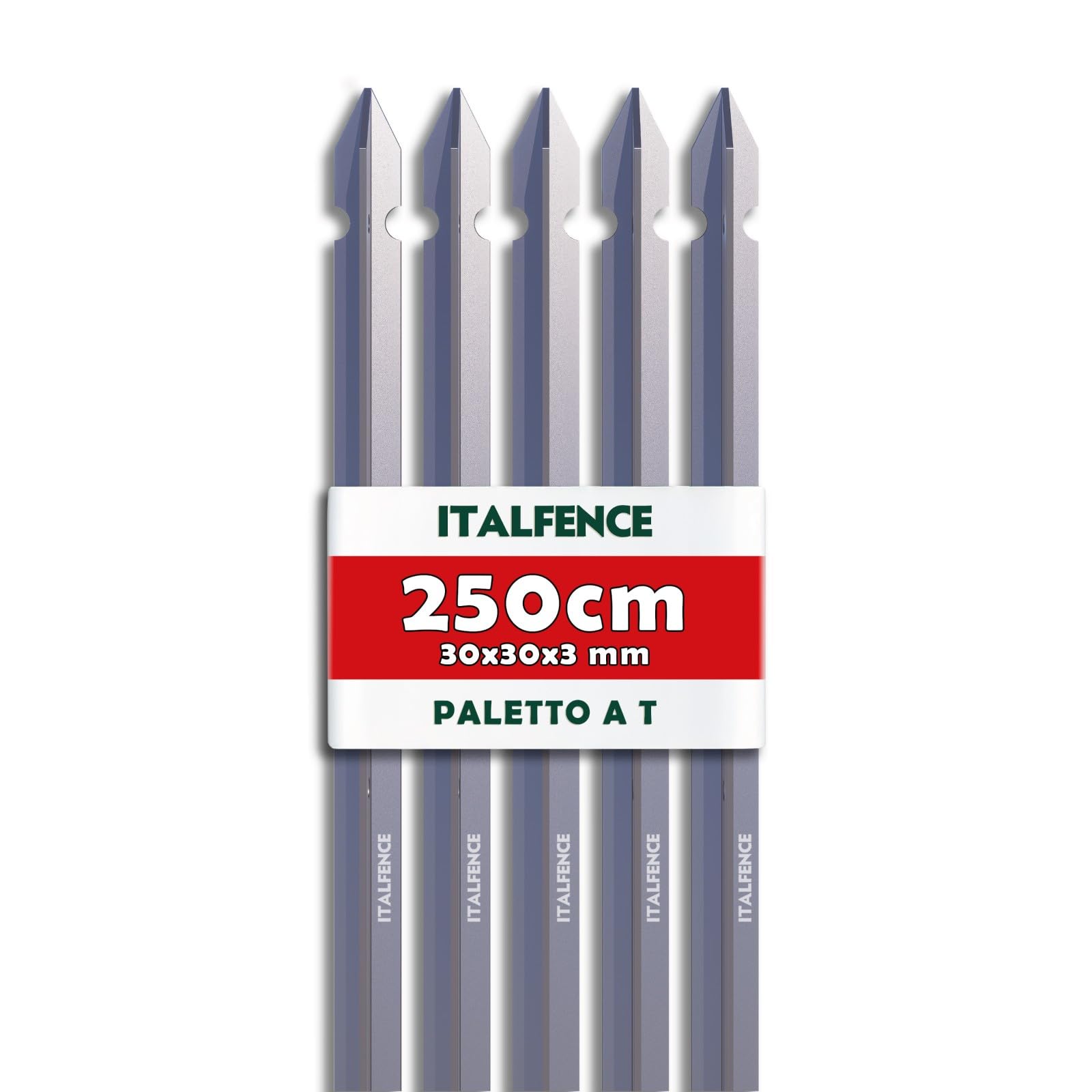 Palo a T H250cm 30x30x3mm in ferro zincato per recinzione [10 pezzi]