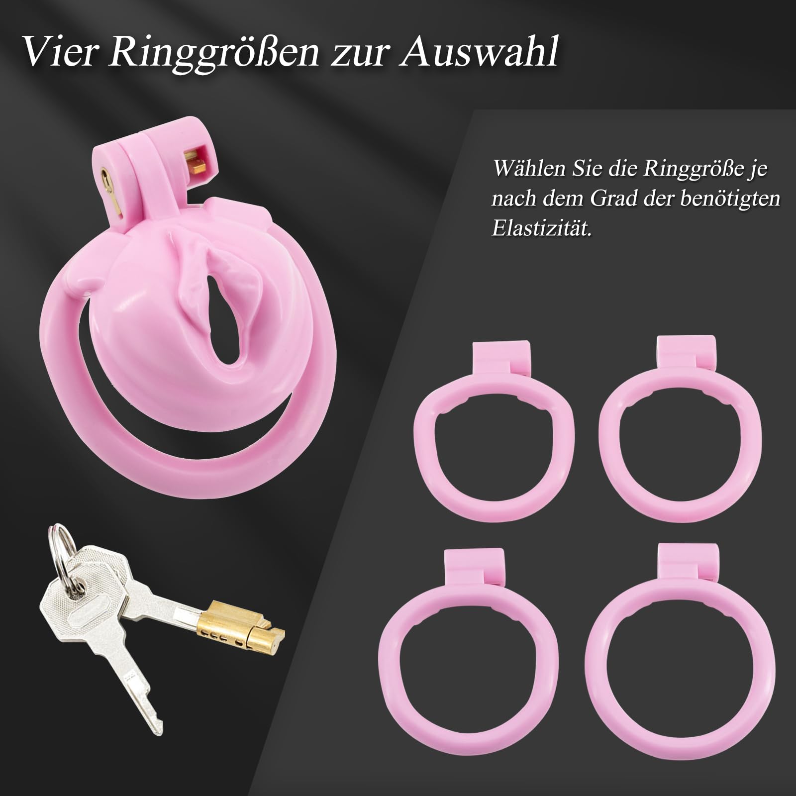 BDSMJOY Chastity cage con 4 Cock rings, Forma delle labbra cock cage per sissy, Gabbia di castità per pene piccolo, gabbia castità per uomo, gabbietta di castità per uomo (Rosa)