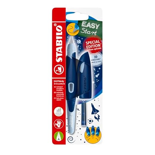 STABILO - Schulfüller ergonomisch für Rechtshänder mit Anfänger-Feder A - EASYbirdy 3D DreamWorld Special Edition in blau - inkl. Patrone - Blister
