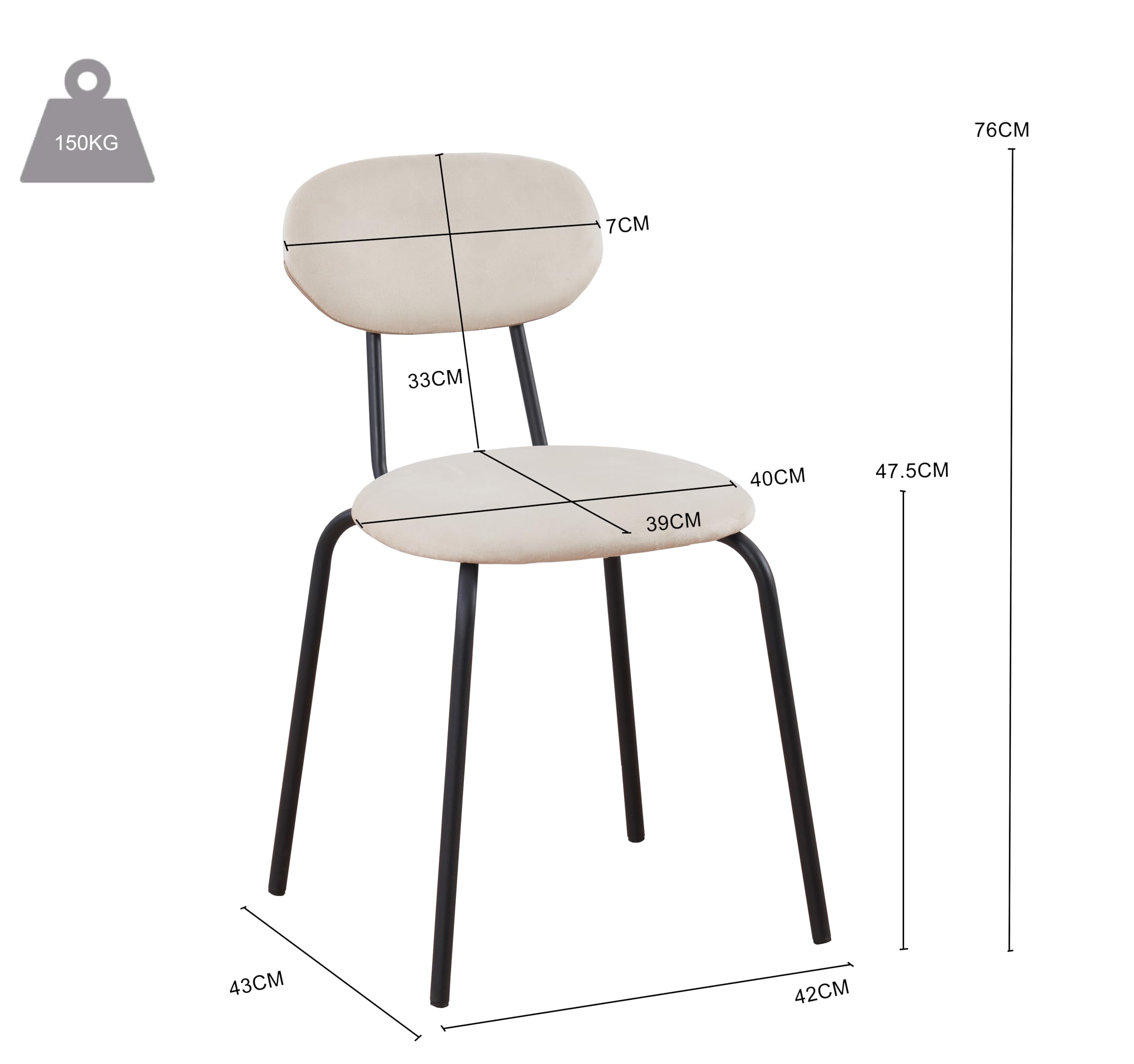 Lot de 4 Chaises Salle à Manger Velours Beige - Chaises Salle Manger Empilables & Chaise Métal - Idéal Fauteuil Salon, Chaise Coiffeuse