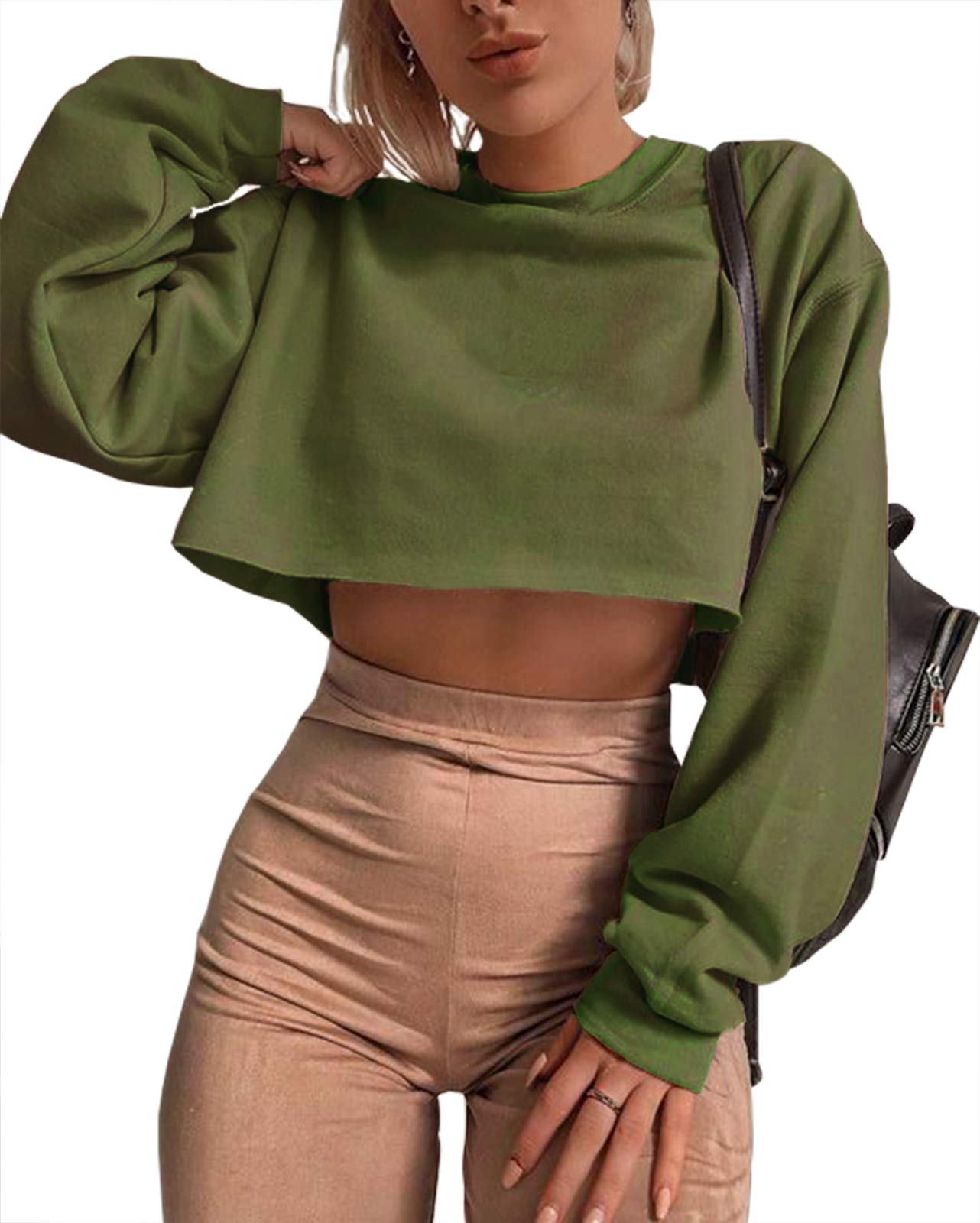 Artfish Women's Crewneck Crop Top Pullover Sweatshirt