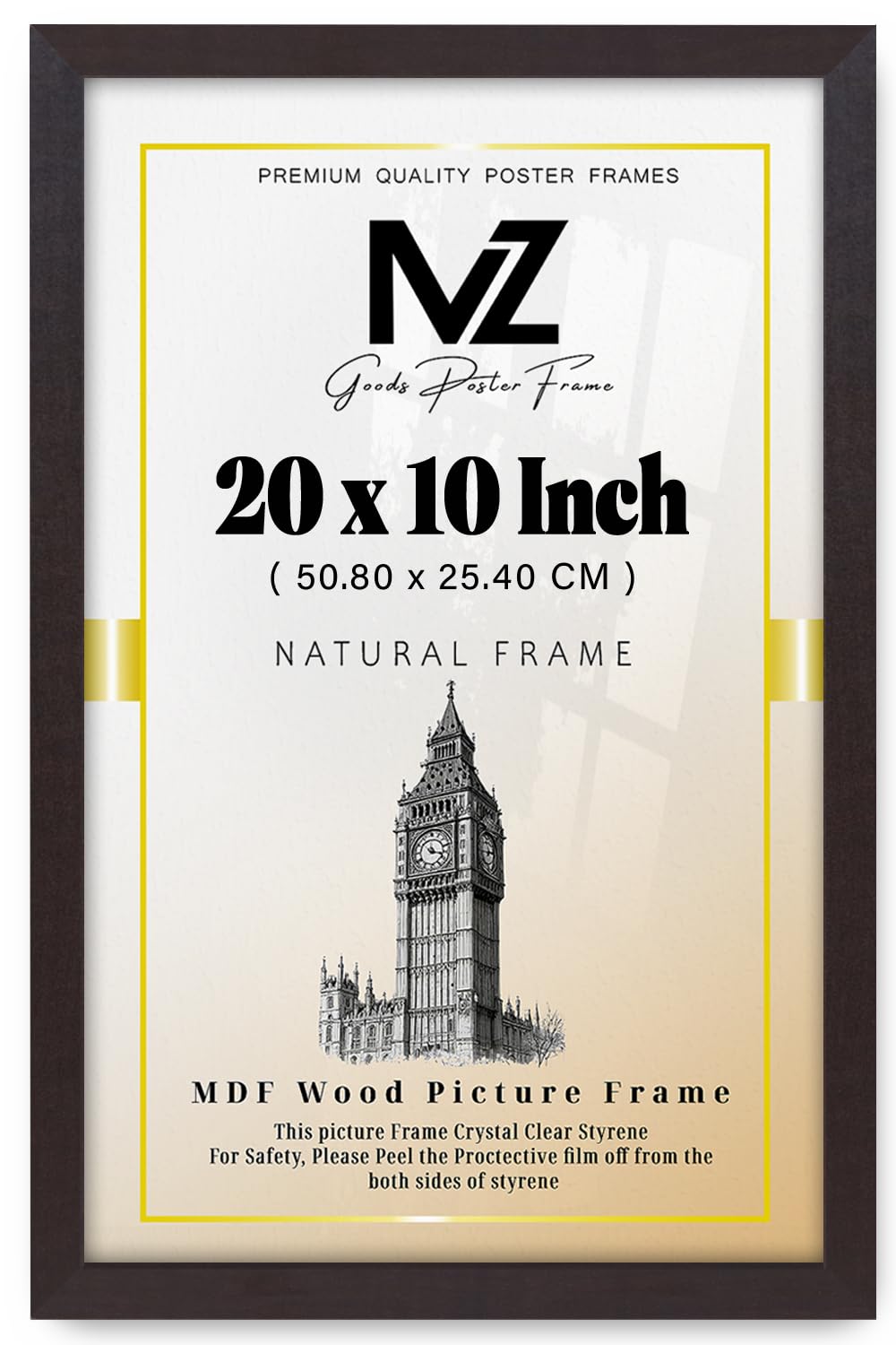 MZ GOODS | MDF Picture Frame (50.80 x 25.40 CM) 20X10 Inch for Art, Photography, Premium Build, Wall Mounted or Tabletop Display, Hanging Hooks Included [ Mahogany ]
