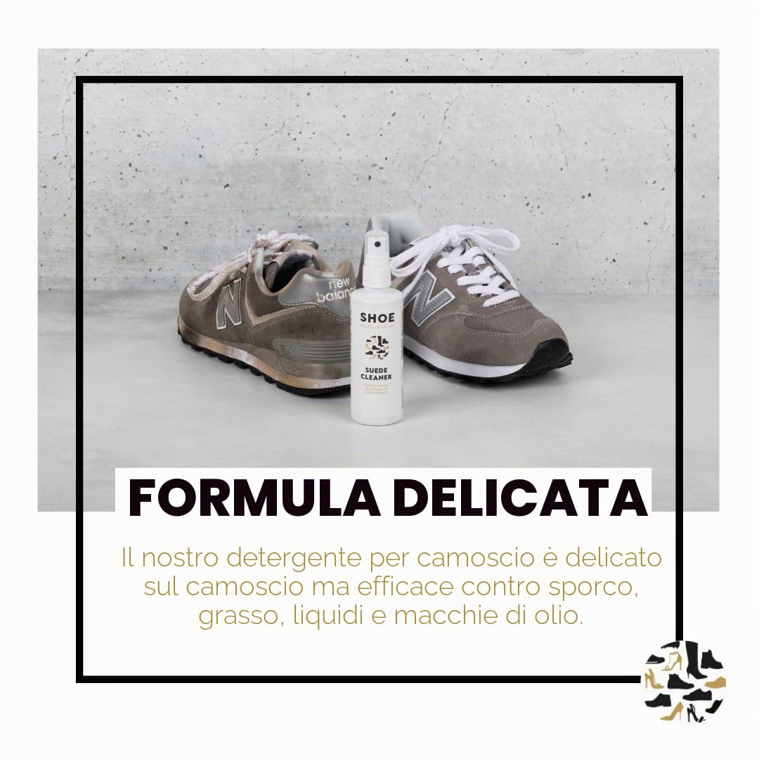 Shoe Clinic Kit per la pulizia delle scarpe in camoscio e nabuk | Detergente per camoscio e spray protettivo con spazzola in pelle scamosciata | Pulisce, protegge e cura