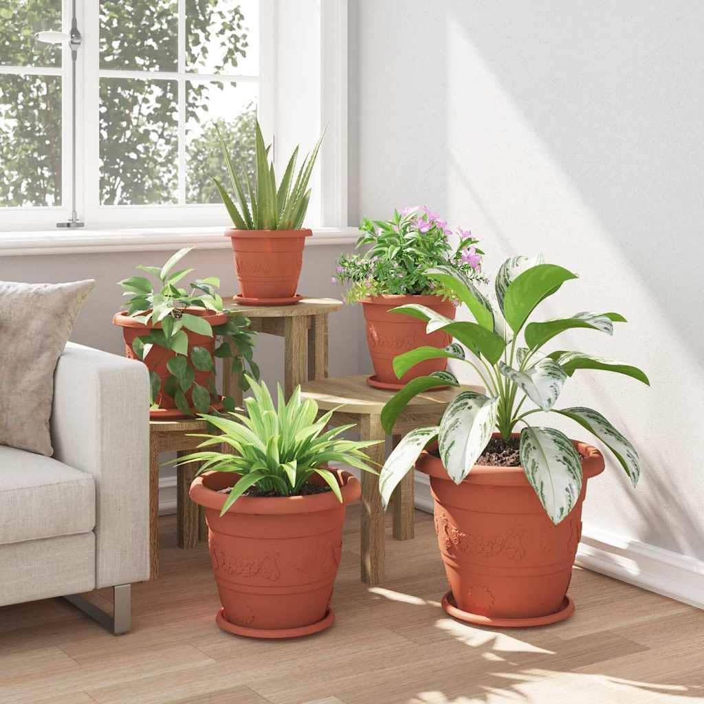 Runder Blumentopf 24 Stück Ziegelrot Ø 34 x 28 cm Kunststoff wetterfest leicht für Balkon Garten Terrasse Indoor Outdoor Pflanzenpflege