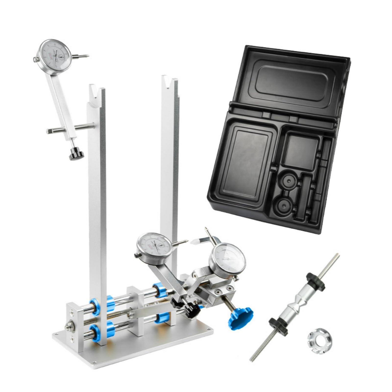 Centrador Ruedas con Comparadores table Centrador Ruedas Bicicleta Rígido Herramienta para Garaje , Azul Zafiro , Con Tres Medidores + Caja De Almacenamiento, Versión Mejorada