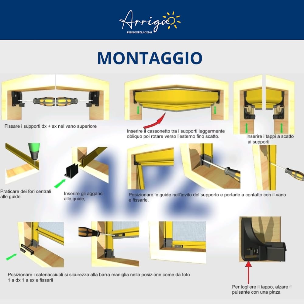 Zanzariera a Bottoncino Antivento su Misura | Avvolgimento Orizzontale con Apertura a Molla o Catena | Struttura in Alluminio |Telo in Fibra di Vetro Rinforzato