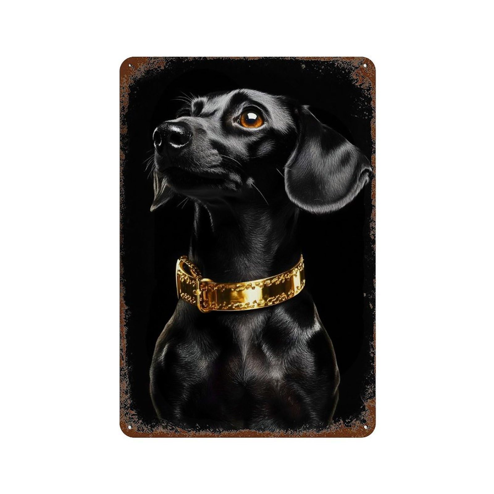 Black & Gold Dachshund 11.8"x7.9" Weathered Tin Sign, Shabby Chic Decor for Farmhouse, Kitchen And Entryway Decor
