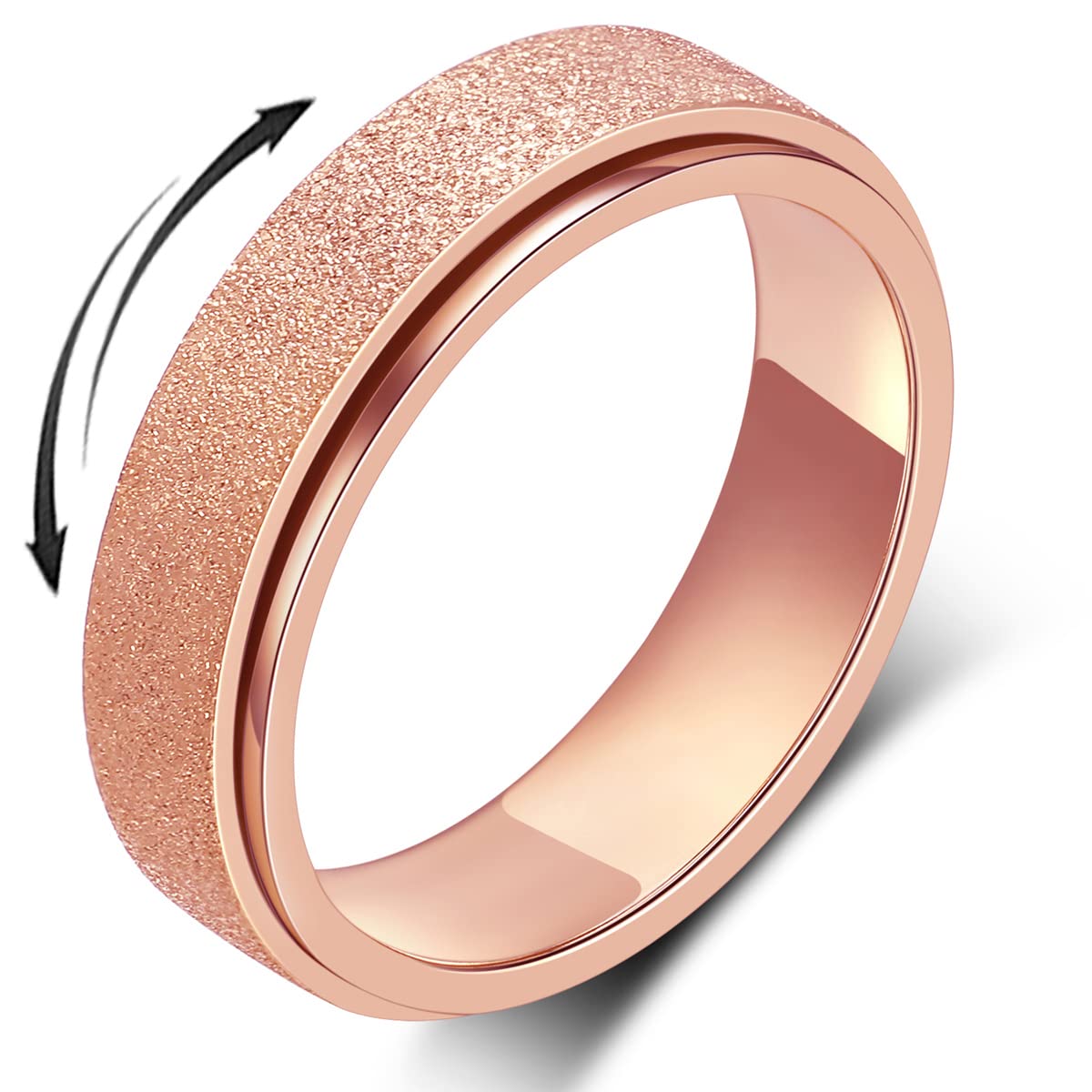 AmorArtSky Anxiety Ring for Women Men, Titanium Stainless Steel Spinner Ring, 5 Colors, 6MM, Size 6-10, 3 Styles Anxiety Ring-Moon Star, Sandblasted