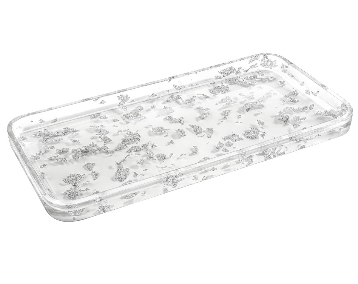 LuxspireToilet Tank Storage Tray, Countertop, Kitchen, Vanity Serving Tray, Jewelry Organizer Perfume Tray for Dresser, Counter or Desk - Silver White