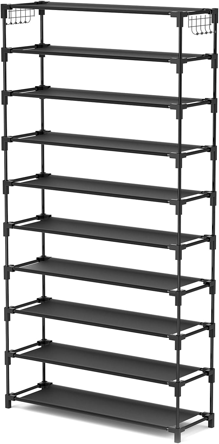 Vicye Étagère à Chaussures à 10 Niveaux, Rangement Chaussure Haut pour 50 Paires de Chaussures, Meuble Chaussure Métal Shoe Rack, Porte Chaussures pour Entrée, Chambre, Couloir, 86 x 25 x 155 cm, Noir