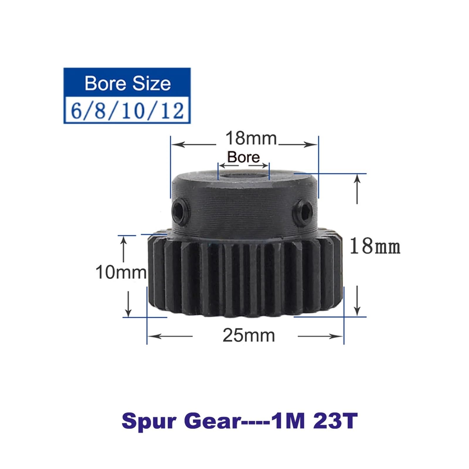 Bevel Gear Pinion Hardware Mechanical 1 Pcs 1M 23T Metal Spur Gear Motor Gears Pinion Bore Size 6/8/10/12 Mm Steel Material Metal Gear for Motor Quenching(8 mm)