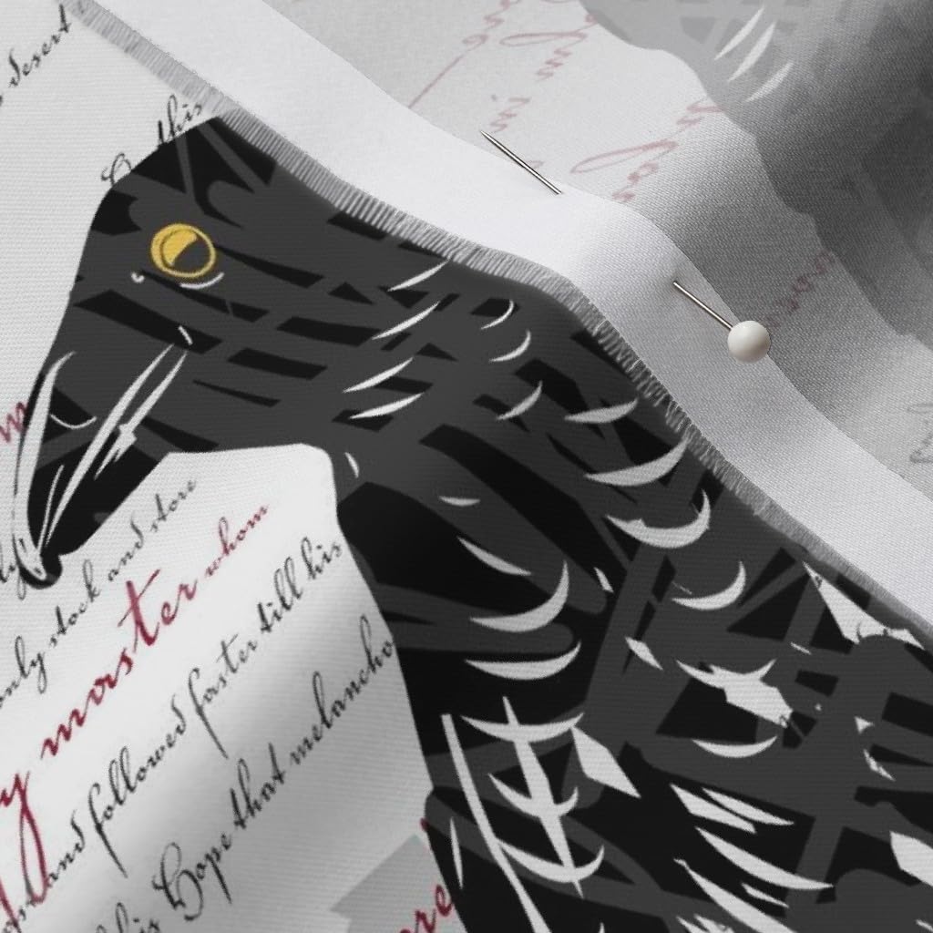 Spoonflower Fabric - Dark Academia Literature Raven Bird Halloween Poem Edgar Allen Poe Printed on Organic Cotton Sateen Fabric by The Yard - Sewing Quilting Apparel Home Decor