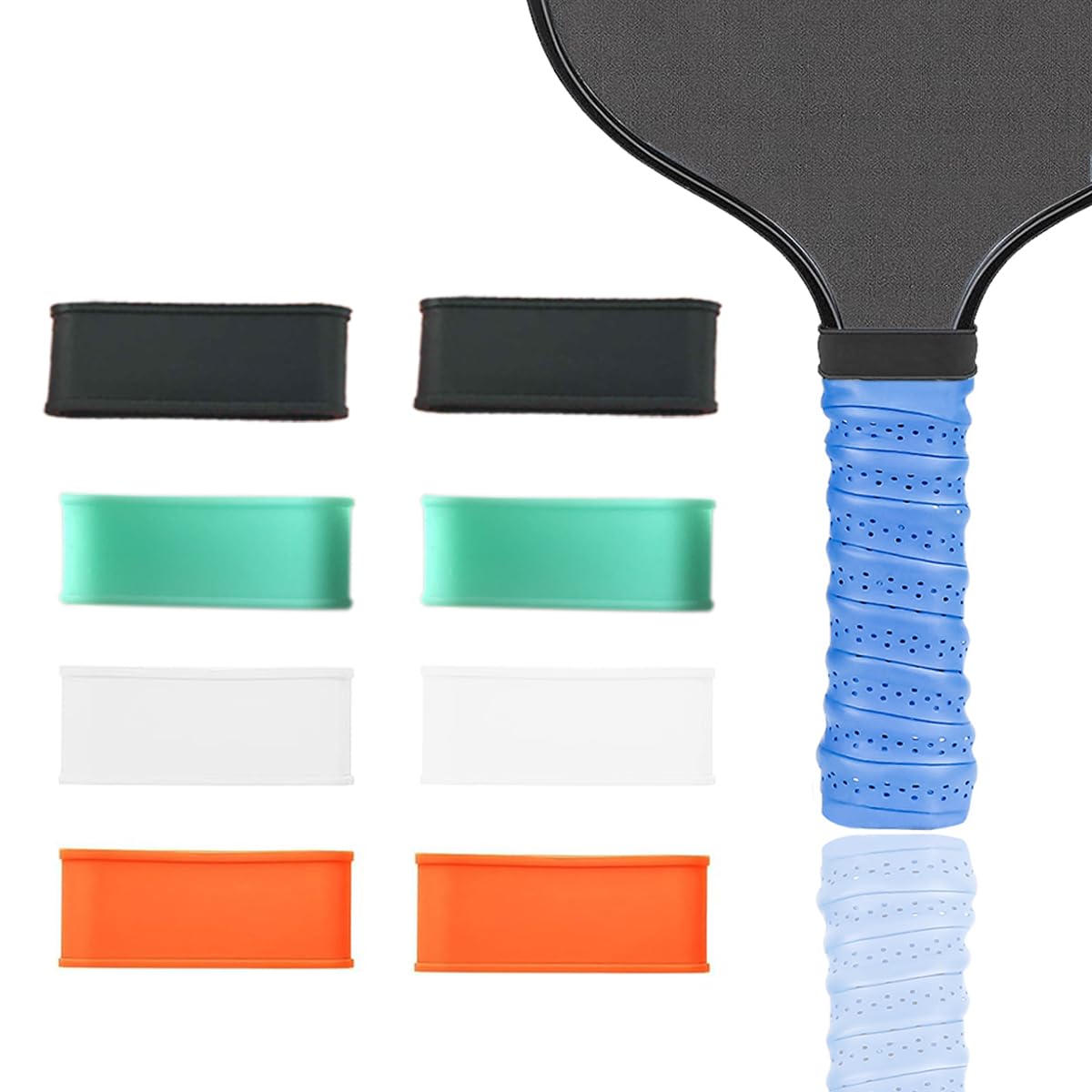 LOOEEL 8 PCS Pickleball Paddle Grip Bands,Handle Rubber Silicone Rings for Pickleball Racket Squash Racket Badminton Racket Grip Strap.- 4 Colors
