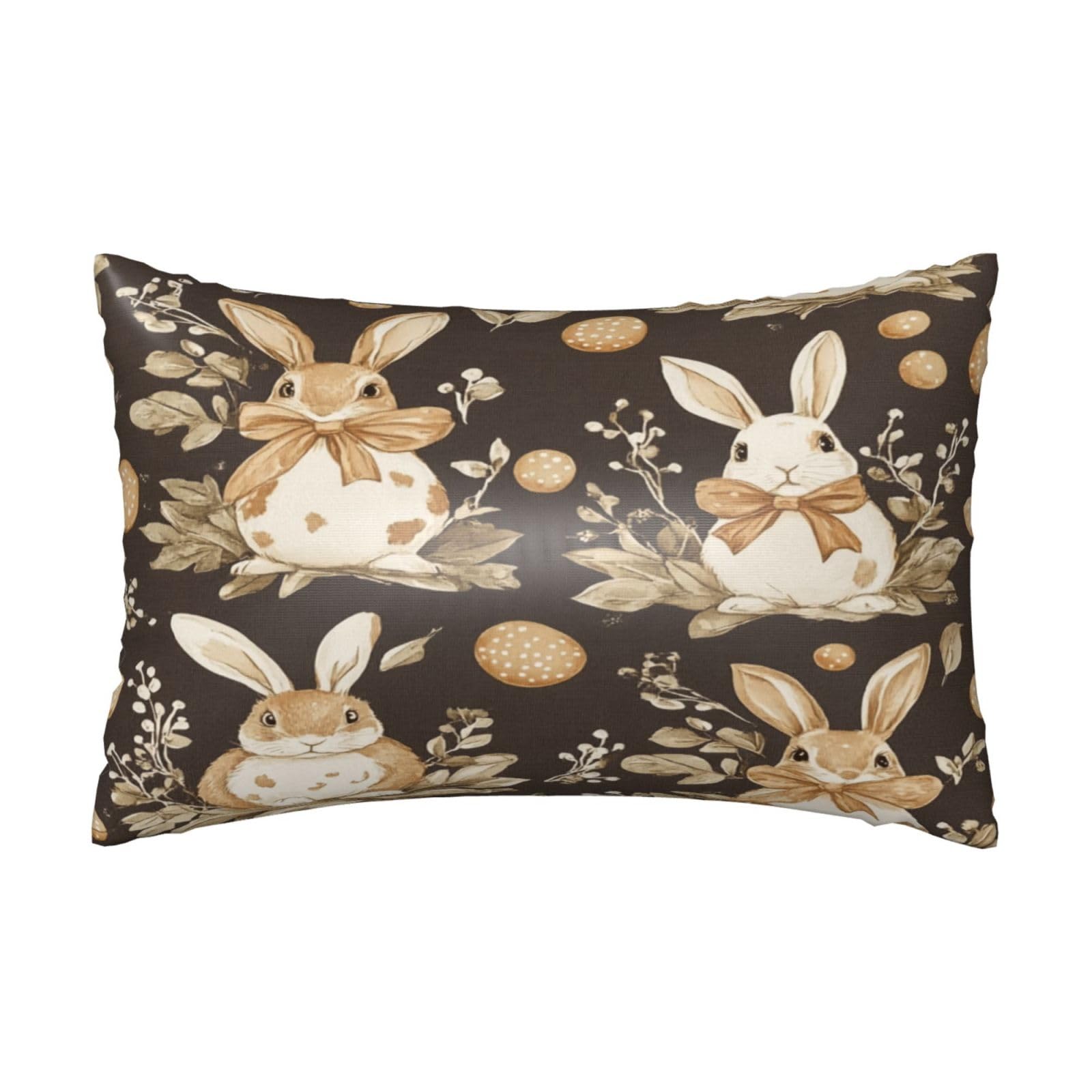 Easter Bunny Satin Pillowcase Leaves Rabbits Silk Pillow Cases for Hair and Skin Slipping Body Pillow Cover with Zipper Queen Size 20x30 Pillowcase Decorative for Kids Bedroom