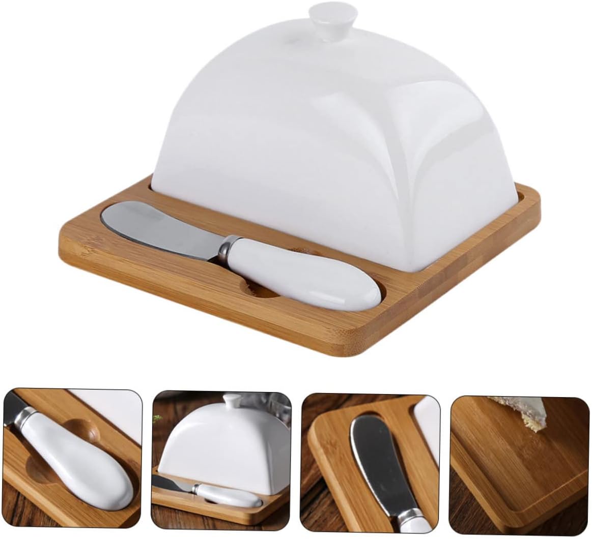 Ceramic Butter Dish with Lid Thickened Porcelain Butter Keeper for Household Tableware Semi-handmade Design with Air Freshness-preserving Cover for Birthday Parties and