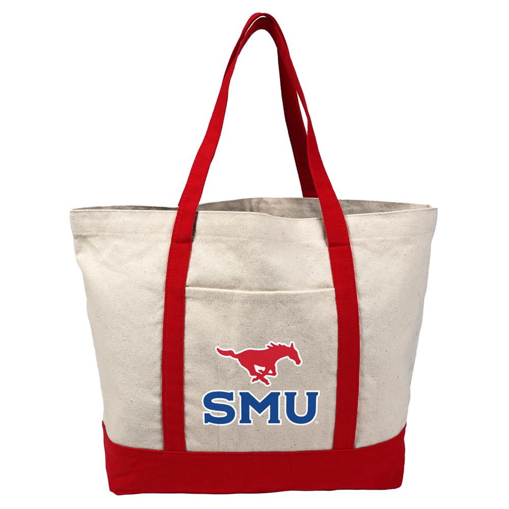 Campus Lab Collegiate Primary Logo Canvas Tote Bag With External Pocket, Reusable Shoulder Bag for Shopping, Beach