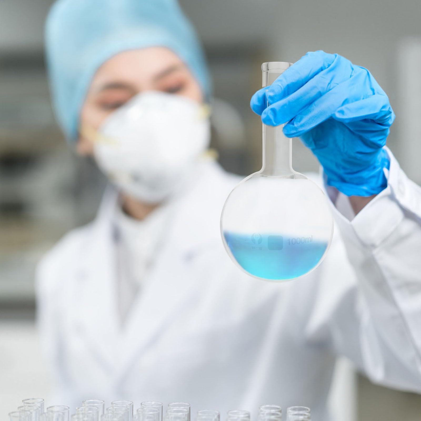 Pallone a Fondo Rotondo in Vetro 1000 Ml per Laboratorio Chimico, Fiaschetta Trasparente per Esperimenti Scientifici e Didattica, Resistente a Riscaldamento Uniforme, per Uso